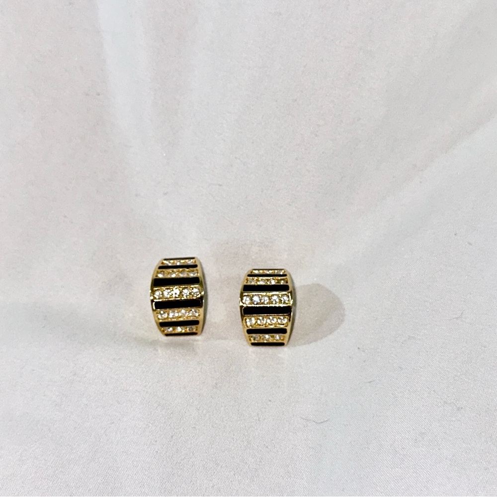 Elegant Gold and Black Earrings with Crystals - Picture 3 of 4